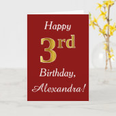 シンプル金ゴールド3フェイクrd誕生日+名前をカスタムするカード カード (黄色い花)