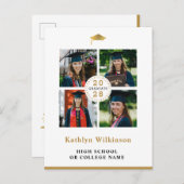 シンプル金ゴールド4モダン写真丁合卒業 インビテーションポストカード (正面/裏面)