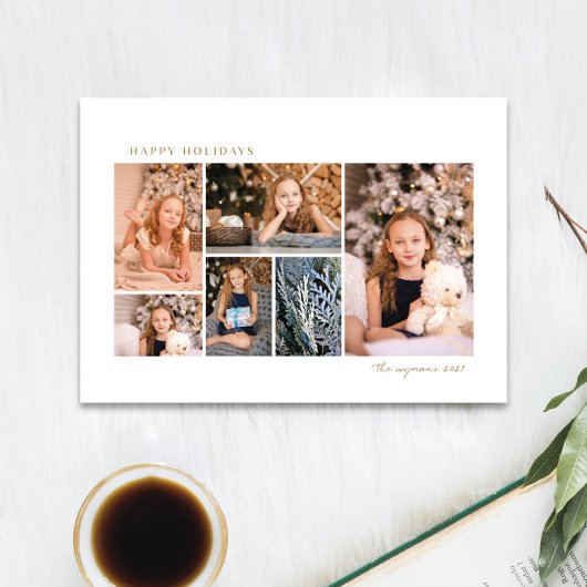 シンプル金ゴールド6 photo collageホリデーカード シーズンカード