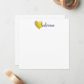 シンプル金ゴールド・ハート(スクリプト名) ノートカード (正面/裏面インサイチュ)