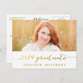 シンプル金ゴールド | 卒業パーティー招待状 インビテーションポストカード (正面/裏面)