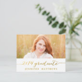 シンプル金ゴールド | 卒業パーティー招待状 インビテーションポストカード (スタンド正面)