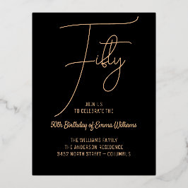 シンプル金ゴールド | 50誕生日 箔招待状ポストカード