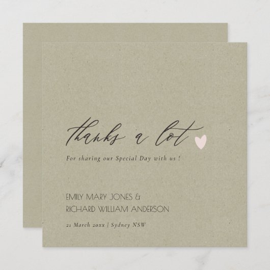 シンプル金ゴールドKRAFTハートスクリプ結婚トありがとう サンキューカード (正面/裏面)