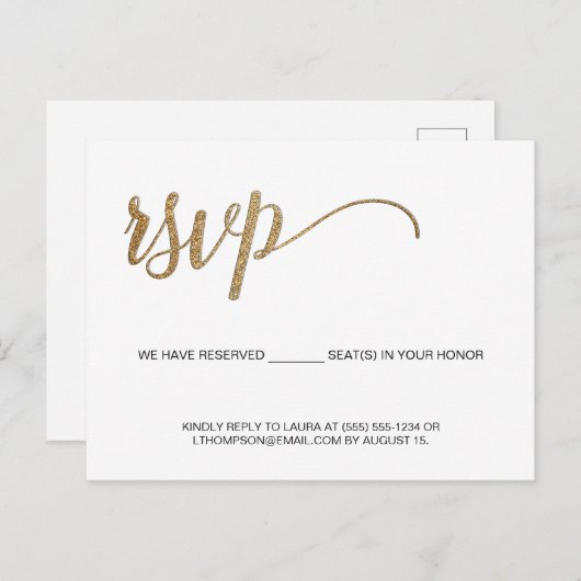 シンプル金ゴールドRSVPモダン郵送先指定席なし ポストカード (正面/裏面)