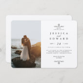 シンプル金属銀とブラックフォト結婚ズ 招待状 (正面/裏面)