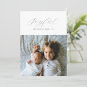 シンプル金箔の銀箔の喜びスクリプト シーズンカード (スタンド正面)