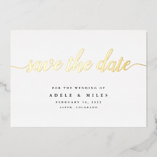 シンプル金箔書記日付カードを保存 箔招待状 (正面)