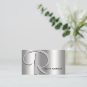 シンプル銀エレガント銀Script Monogram 名刺 (スタンド正面)