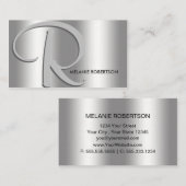 シンプル銀エレガント銀Script Monogram 名刺 (正面/裏面)