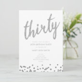 シンプル銀グリッター30歳パーティー 招待状 (スタンド正面)