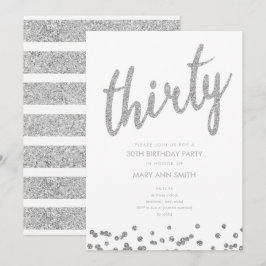 シンプル銀グリッター30歳パーティー 招待状