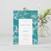 シンプル銀ティール(緑がかった色)モダン結婚フローラ 招待状 (スタンド正面)