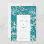 シンプル銀ティール(緑がかった色)モダン結婚フローラ 招待状 (正面)