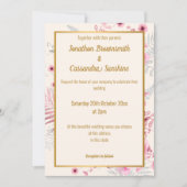 シンプル銀ピンク金ゴールドフローラ結婚金ゴールド 招待状 (正面)