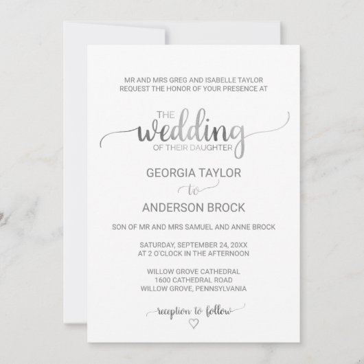 シンプル銀フォーマル箔結婚書道(3) 招待状 (正面)