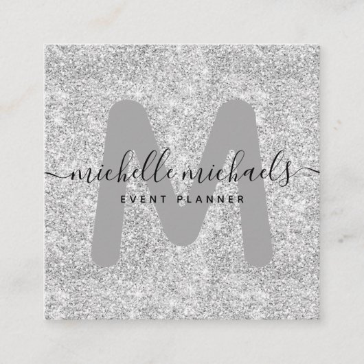 シンプル銀モダングリッターブラック スクエア名刺 (正面)