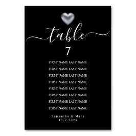 シンプル銀モダンハート結婚タイポグラフィ テーブルナンバー