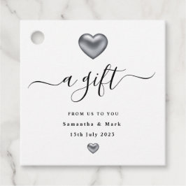 シンプル銀モダンハート結婚式の引き出物ラベル フェイバータグ