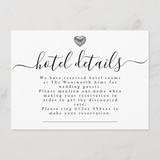 シンプル銀モダンハート結婚文房具 エンクロージャーカード (正面)