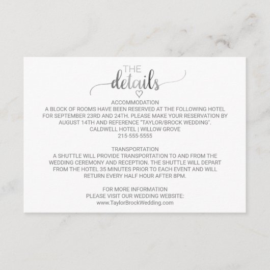 シンプル銀箔書道詳細カード エンクロージャーカード (正面)