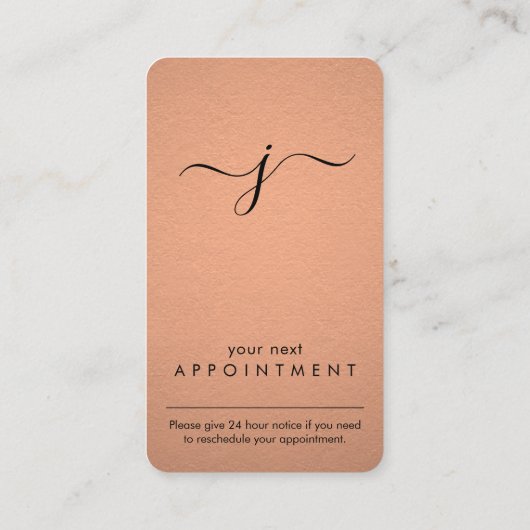 シンプル銅モノグラムの箔縦 予約カード (裏面)