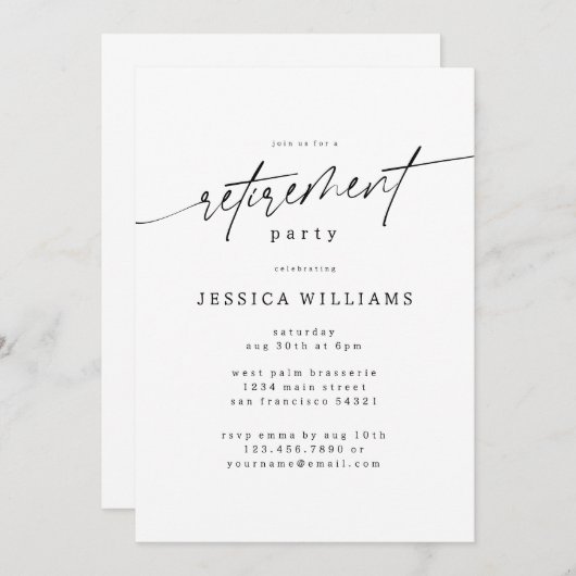 シンプル除エレガント職パーティーミニマルスクリプト 招待状 (正面/裏面)