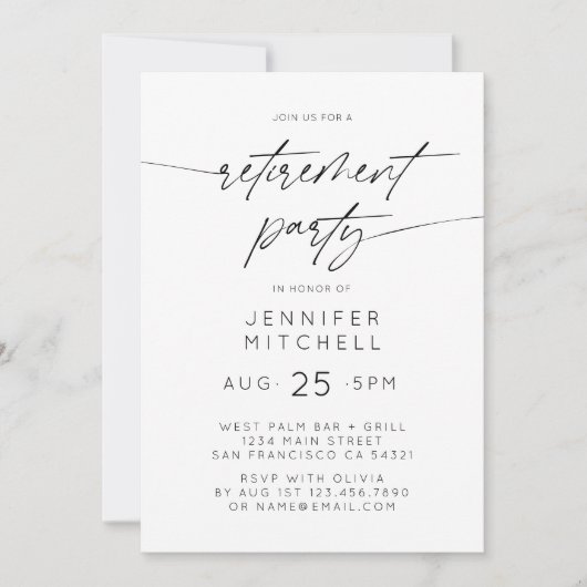 シンプル除エレガント職パーティー写真 招待状 (正面)