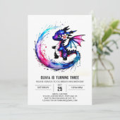 シンプル雄大ドラゴンデジタルガールバースデー 招待状 (スタンド正面)