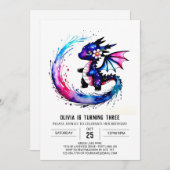 シンプル雄大ドラゴンデジタルガールバースデー 招待状 (正面/裏面)