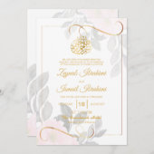 シンプル離れフローラ金ゴールドムスリム結婚ズ 招待状 (正面/裏面)