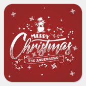 シンプル雪だるまパーソナライズされたクリスマスシール スクエアシール (正面)