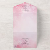 シンプル雪エレガント片とピンク結婚色 オールインワン招待状 (外側)