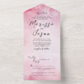 シンプル雪エレガント片とピンク結婚色 オールインワン招待状 (内側)