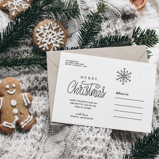 シンプル雪ミニマル片 シーズンポストカード