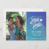 シンプル青い写真のモダン結婚式の日付を保存 案内状 (正面)