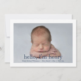 シンプル青い白い写真誕生のお知らせ 案内状