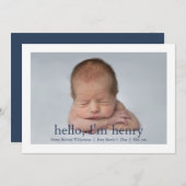 シンプル青い白い写真誕生のお知らせ 案内状 (正面/裏面)