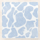 シンプル青い白の大きな牛の斑点の動物パターン ガラスコースター (正面)