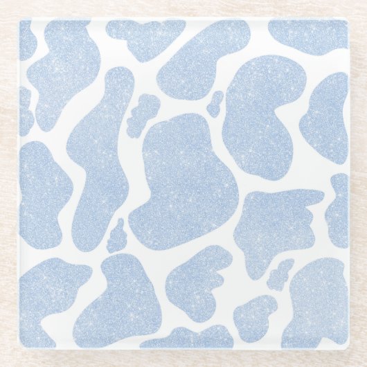 シンプル青い白の大きな牛の斑点の動物パターン ガラスコースター (正面)