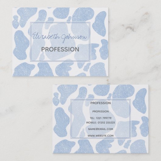 シンプル青い白の大きな牛の斑点の動物パターン 名刺 (正面/裏面)