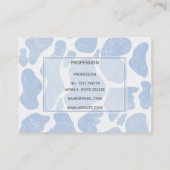 シンプル青い白の大きな牛の斑点の動物パターン 名刺 (裏面)