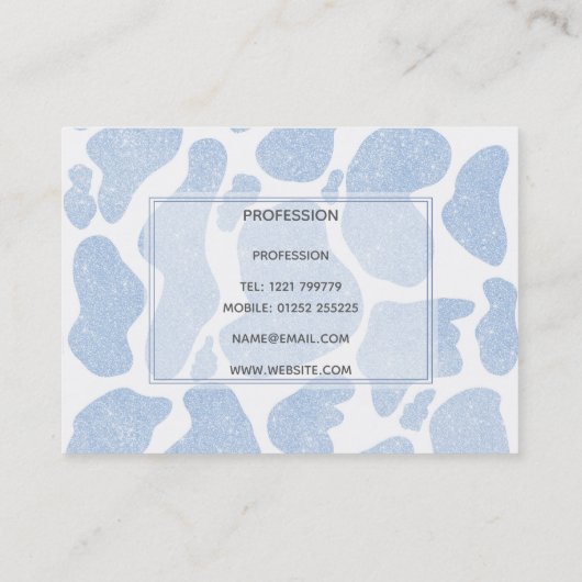 シンプル青い白の大きな牛の斑点の動物パターン 名刺 (裏面)