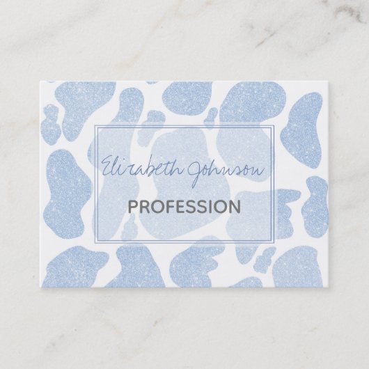 シンプル青い白の大きな牛の斑点の動物パターン 名刺 (正面)