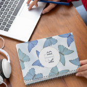 シンプル青い美しい蝶かわいいモノグラム プランナー手帳