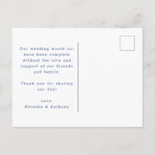 シンプル青と白のハートの結婚ありがとう ポストカード (裏面)