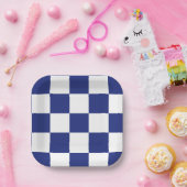 シンプル青と白のパタ市松模様にーン ペーパープレート (パーティー)