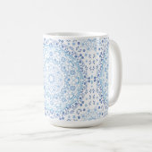 シンプル青と白のフローラエレガント曼荼羅 コーヒーマグカップ (正面右)