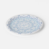 シンプル青と白のフローラエレガント曼荼羅 ペーパープレート (アングル)