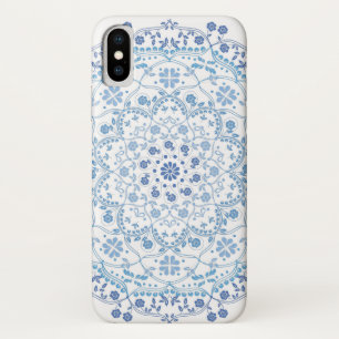 シンプル青と白のフローラエレガント曼荼羅 iPhone X ケース